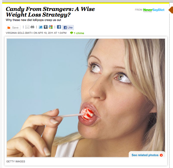 SlenderPOPs weight loss candy is a terrible idea (iVillage Never Say Diet by Virginia Sole-Smith)